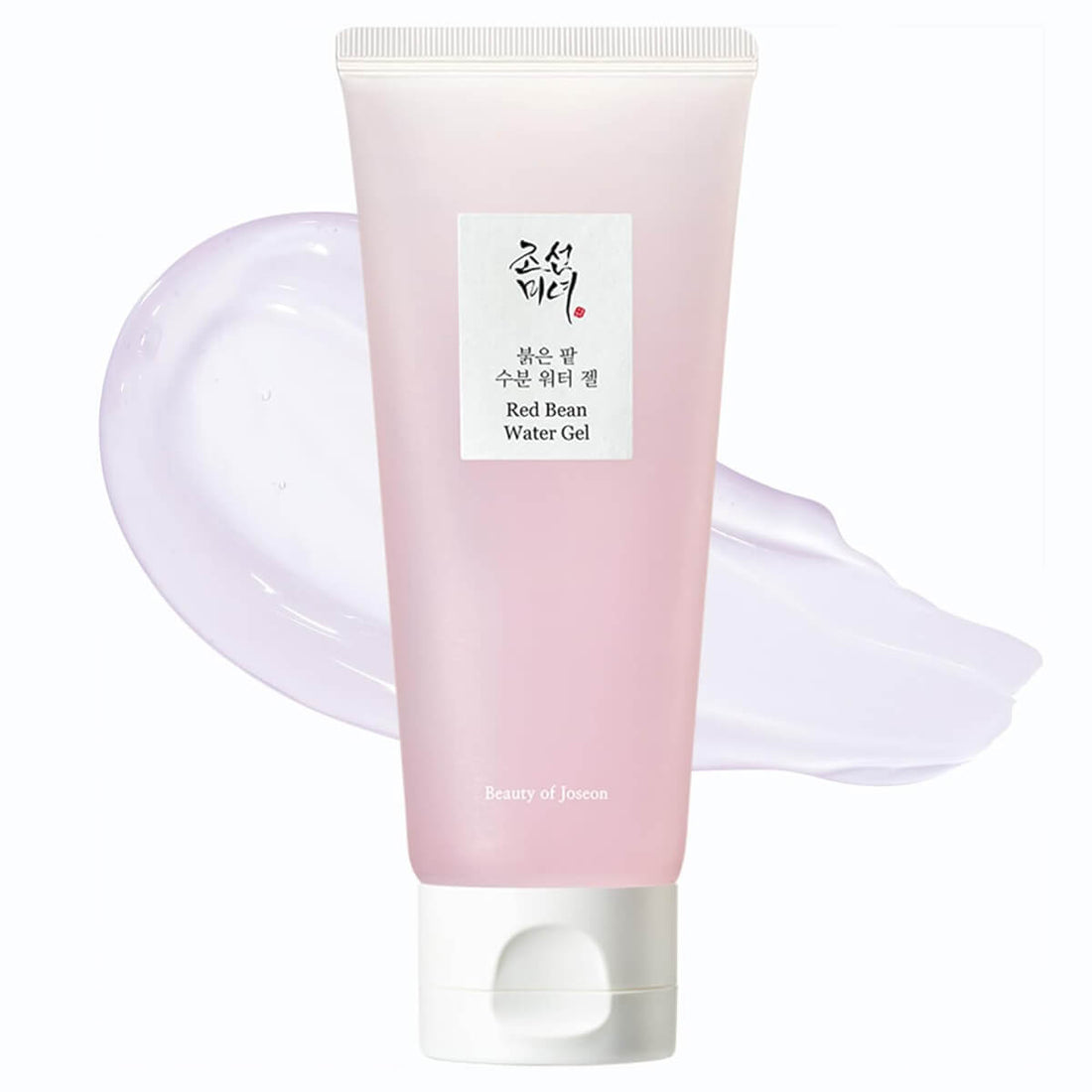 Pink tube of Red Bean Water Gel with visible brand name on a white background