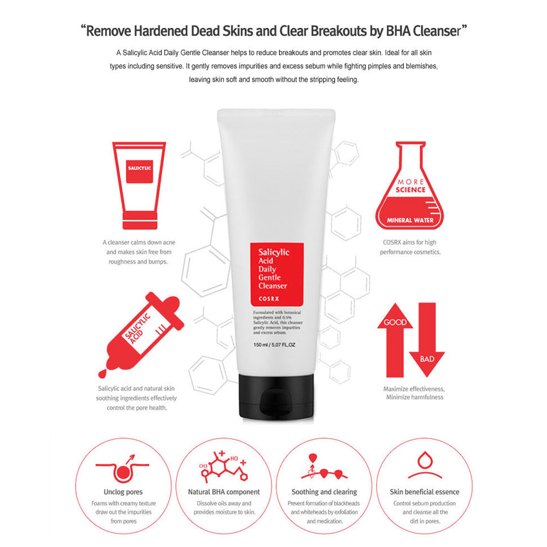 COSRX Salicylic Acid Daily Gentle Cleanser with text on a white background