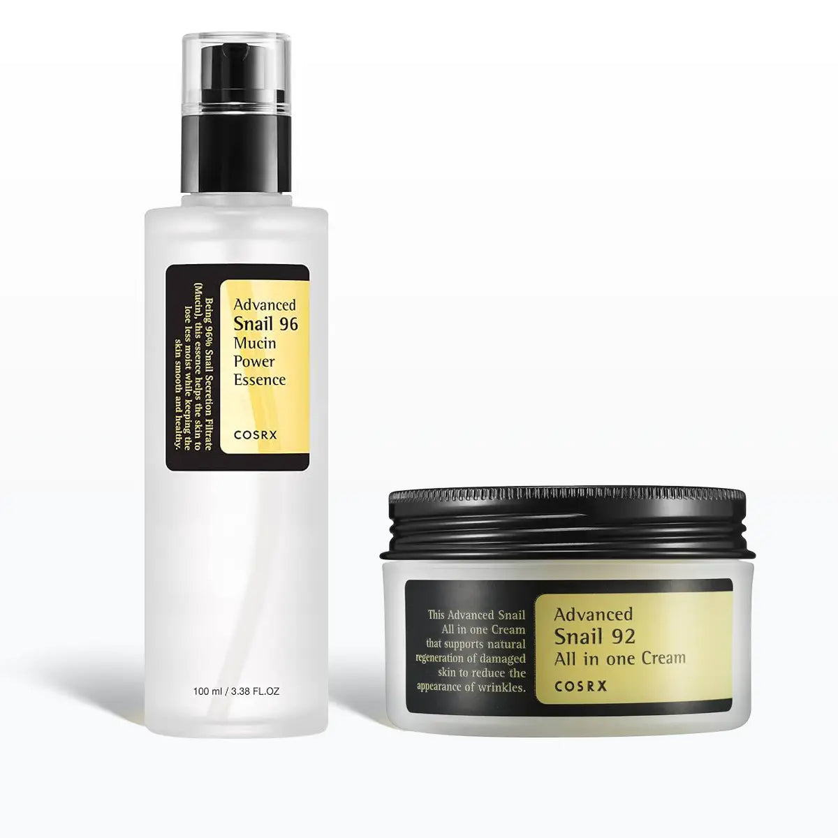 COSRX Snail Repair and Glass Skin Duo featuring Advanced Snail 96 Mucin Power Essence 100mL and Advanced Snail 92 All In One Cream 100g