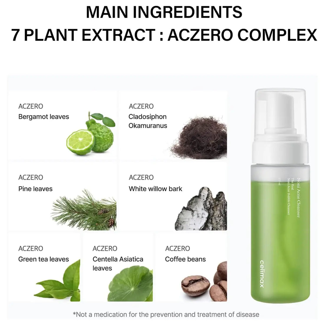 7 plant extract ACZERO COMPLEX with a bottle on a white background