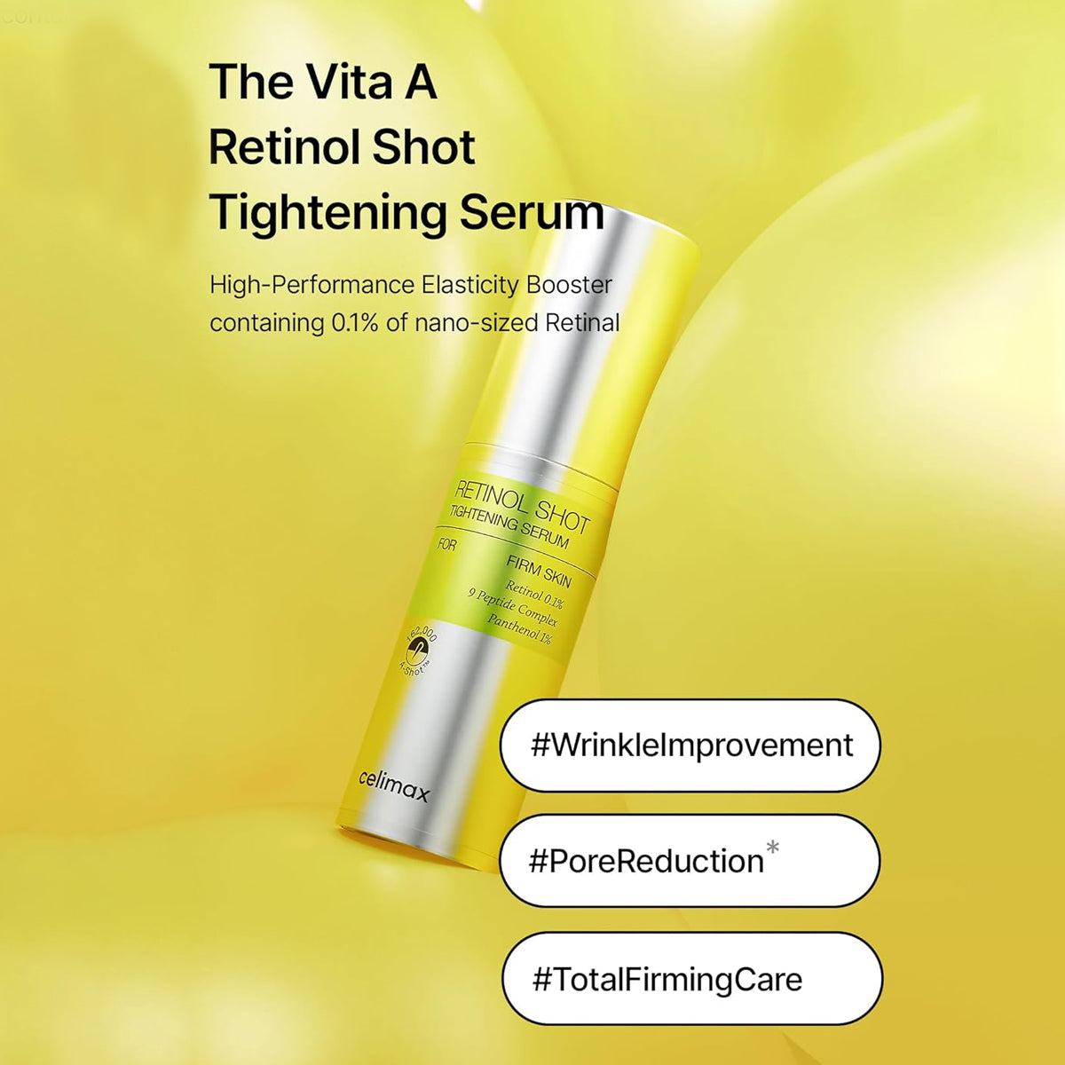 Celimax The Vita A Retinol Shot Tightening Serum – Korean anti-aging retinol serum for firming and wrinkle reduction. Features