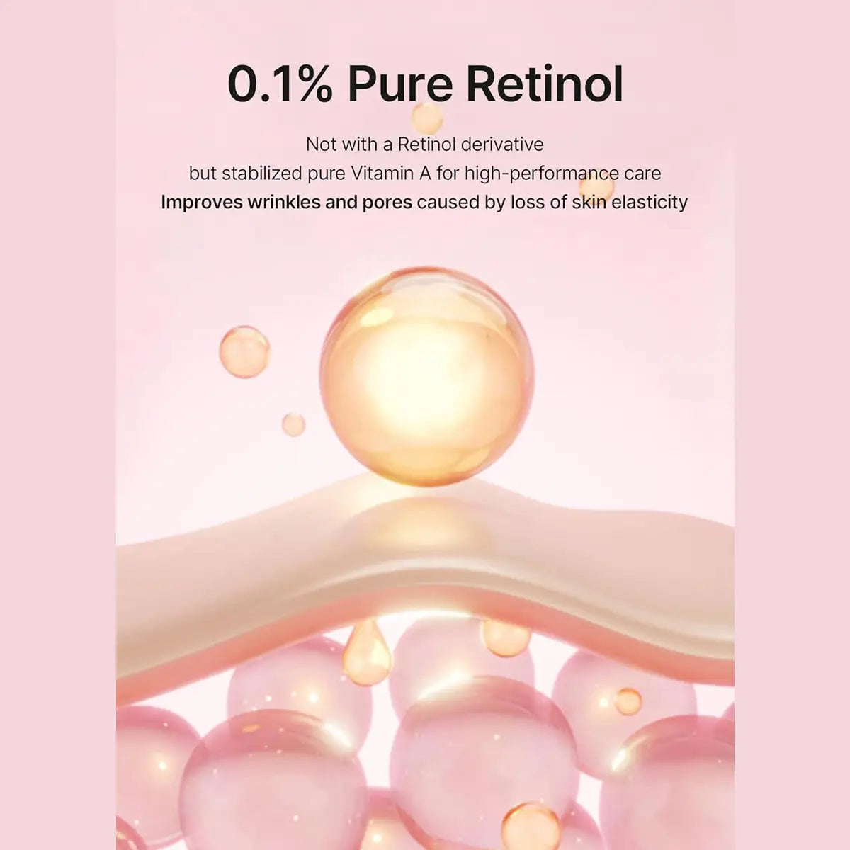 Advertisement for 0.1% Pure Retinol with a pink background and visual of retinol molecules.