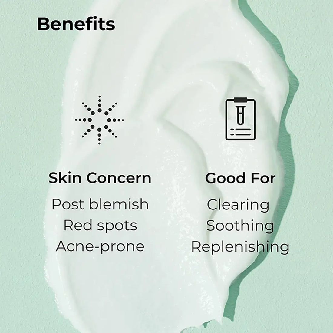 Cosrx Centella Blemish Cream Product benefits for skin concerns on a light green background