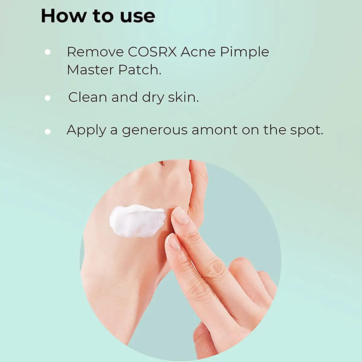 Cosrx Centella Blemish Cream usage instructions with a hand.