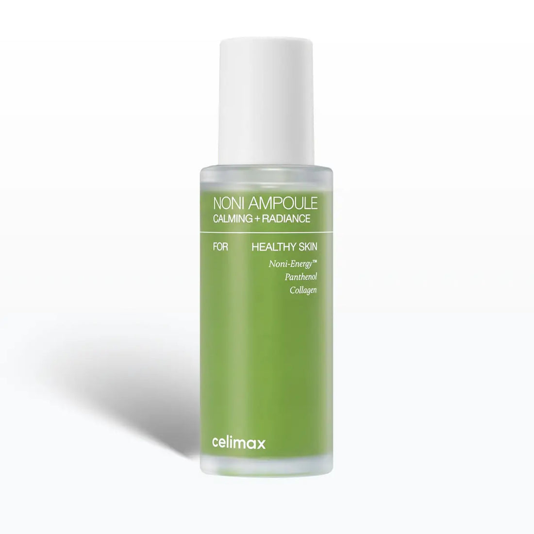 Green ampoule bottle with white cap on a white background