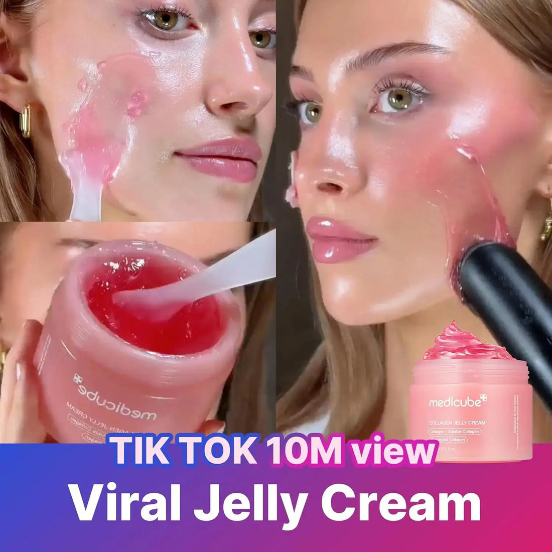 Medicube Collagen Jelly Cream applied on skin, showcasing its jelly texture and moisturizing benefits.