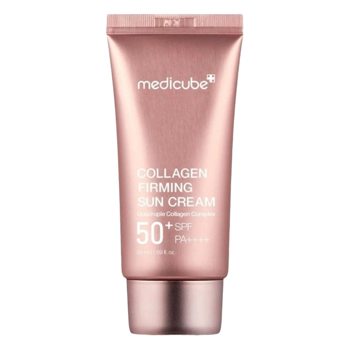 Medicube Collagen Firming Sun Cream tube on a white background