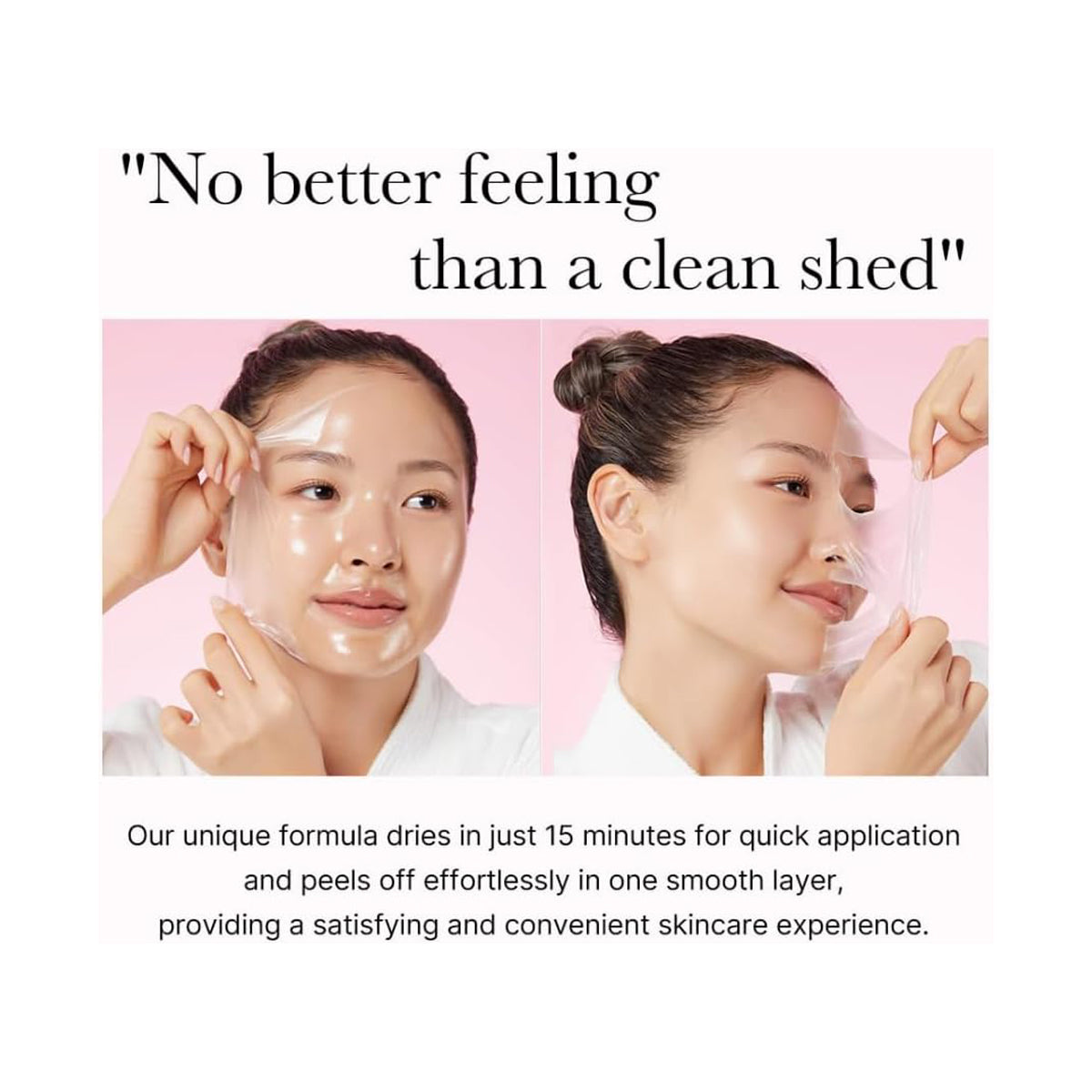 Women applying a skincare product with text about its quick application and convenient experience.