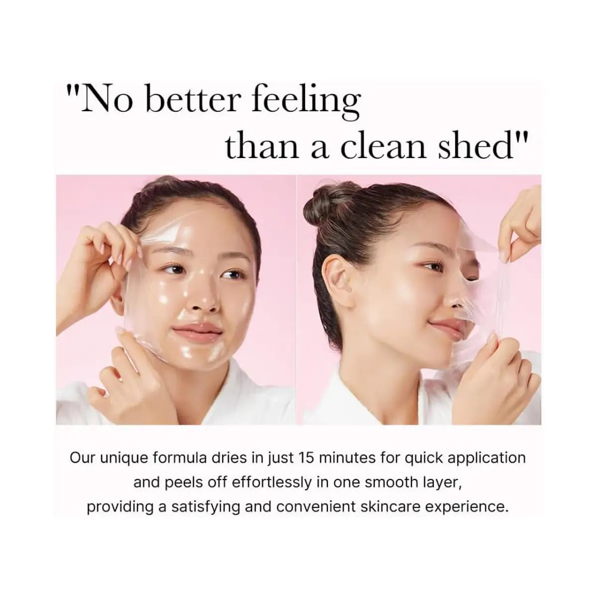 Two women applying a skincare product with text about its quick application and convenient experience.