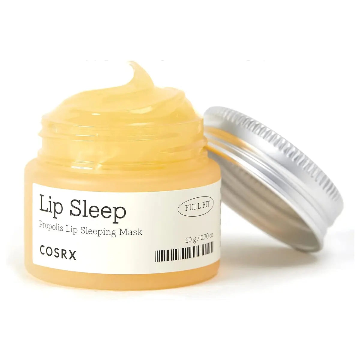 Cosrx Lip Sleep propolis lip sleeping mask jar with open lid on a white background