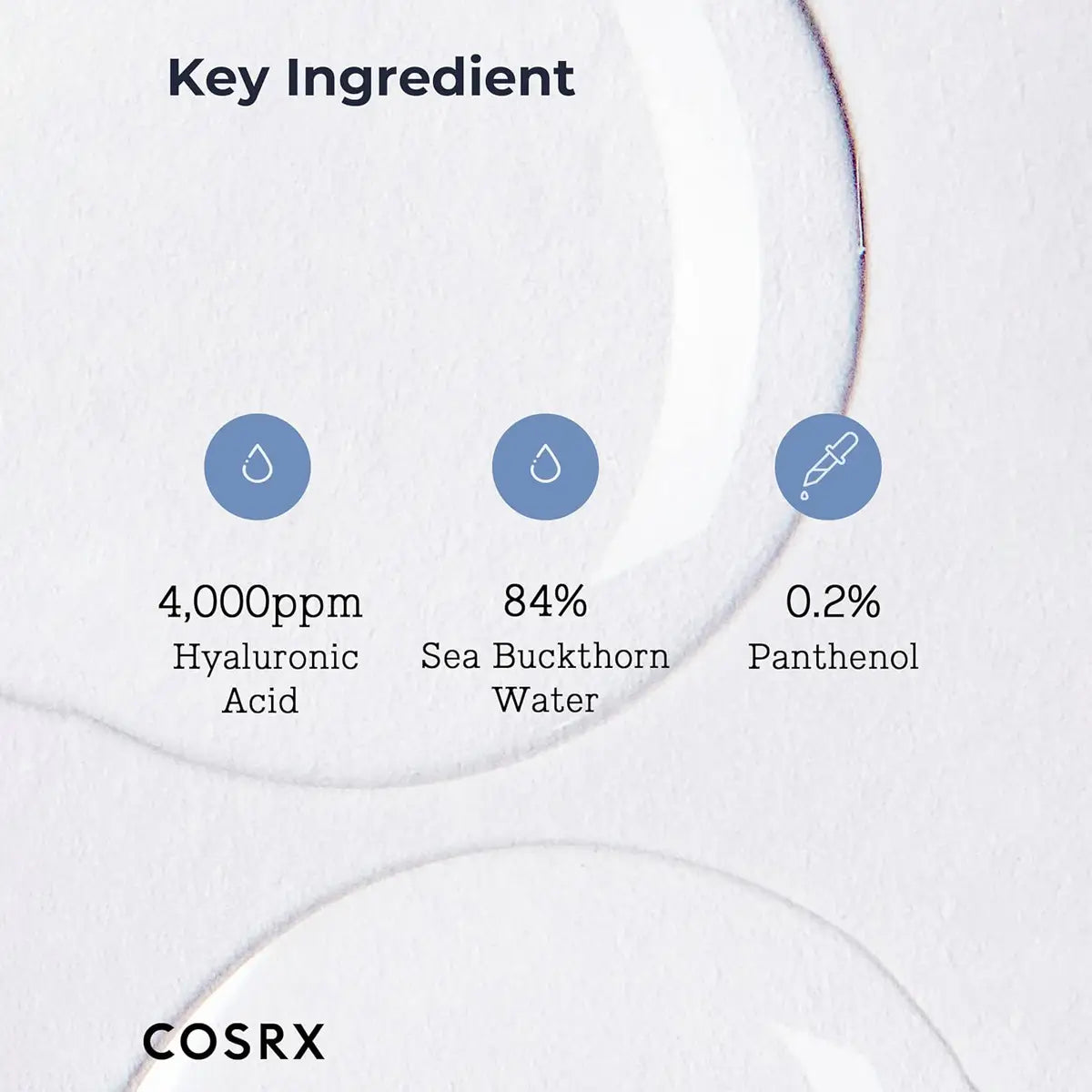 Cosrx skincare product with key ingredient breakdown on a white background