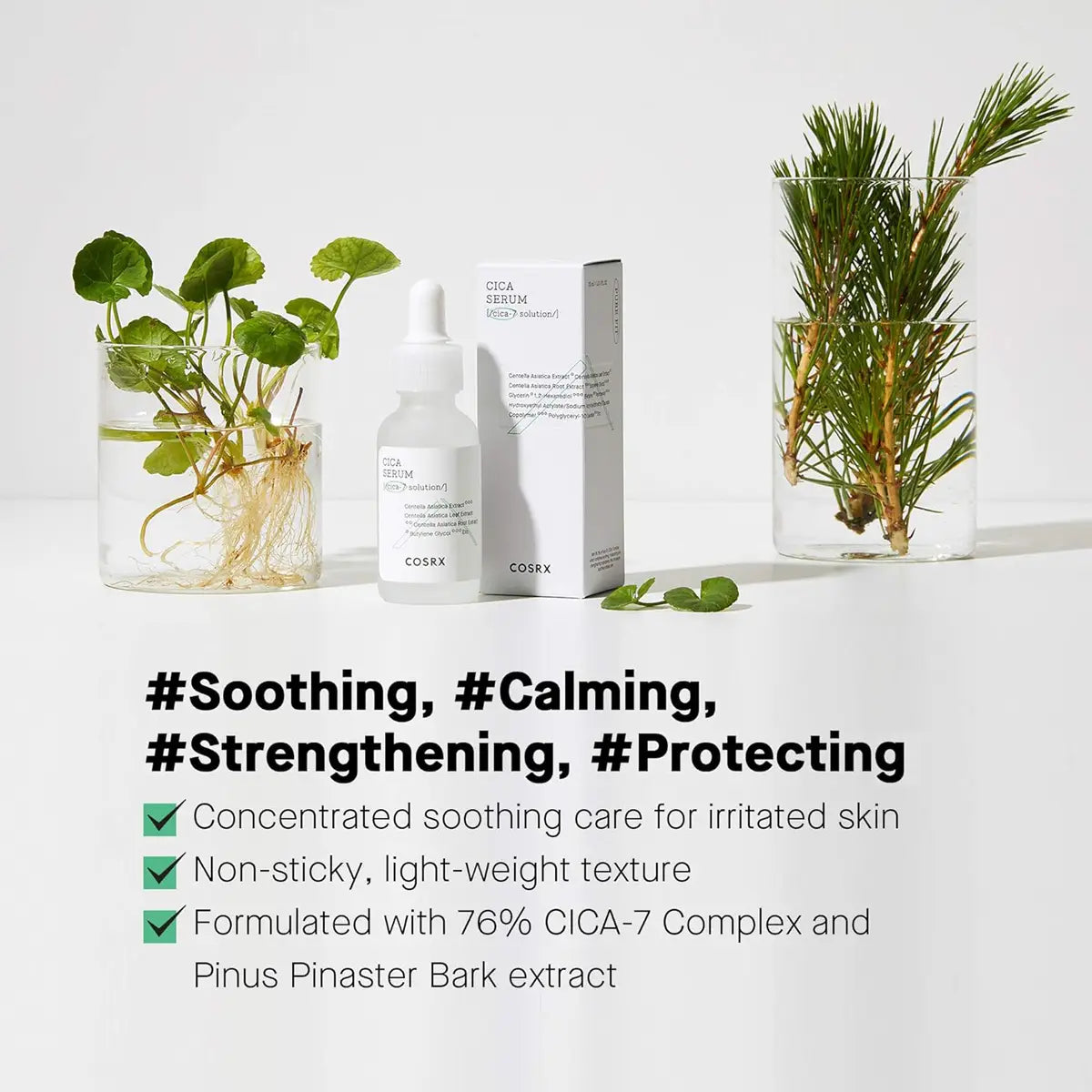 Cosrx skincare product with plants on a white background