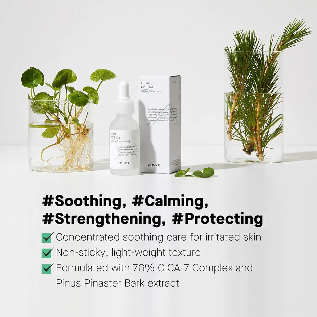 Cosrx skincare product with plants on a white background