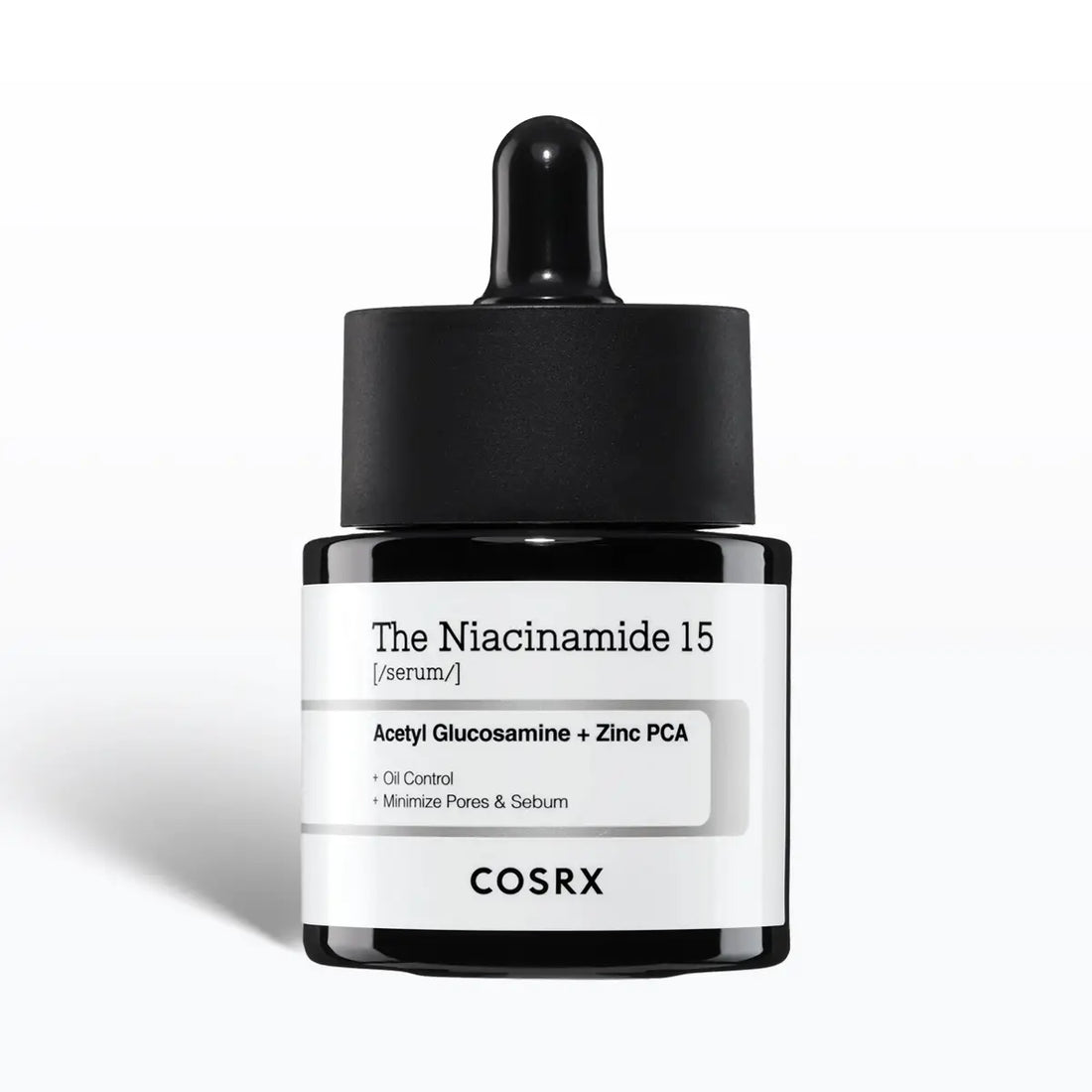 Cosrx The Niacinamide 15 Serum bottle with dropper on a white background