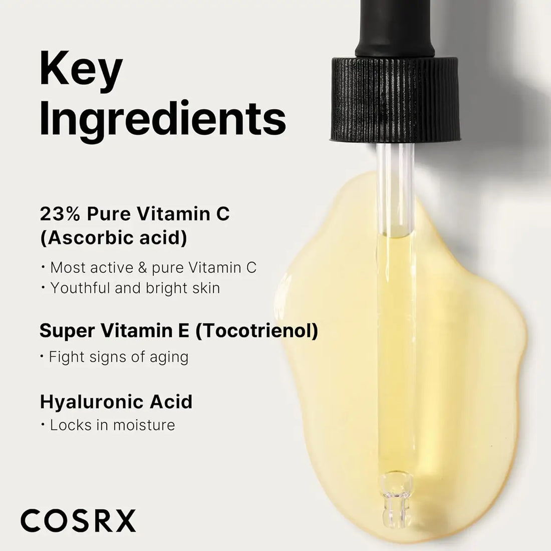 Cosrx skincare product with key ingredients listed on a white background