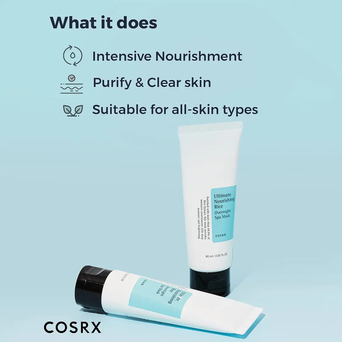 COSRX skincare product with text on a light blue background