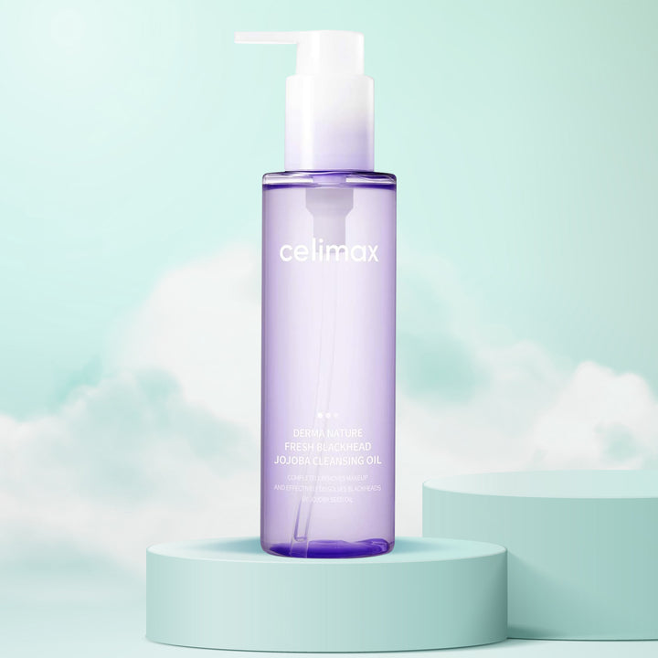 Celimax Derma Nature Fresh Blackhead Jojoba Cleansing Oil in a clear bottle, for melting makeup and blackheads in Dubai.
