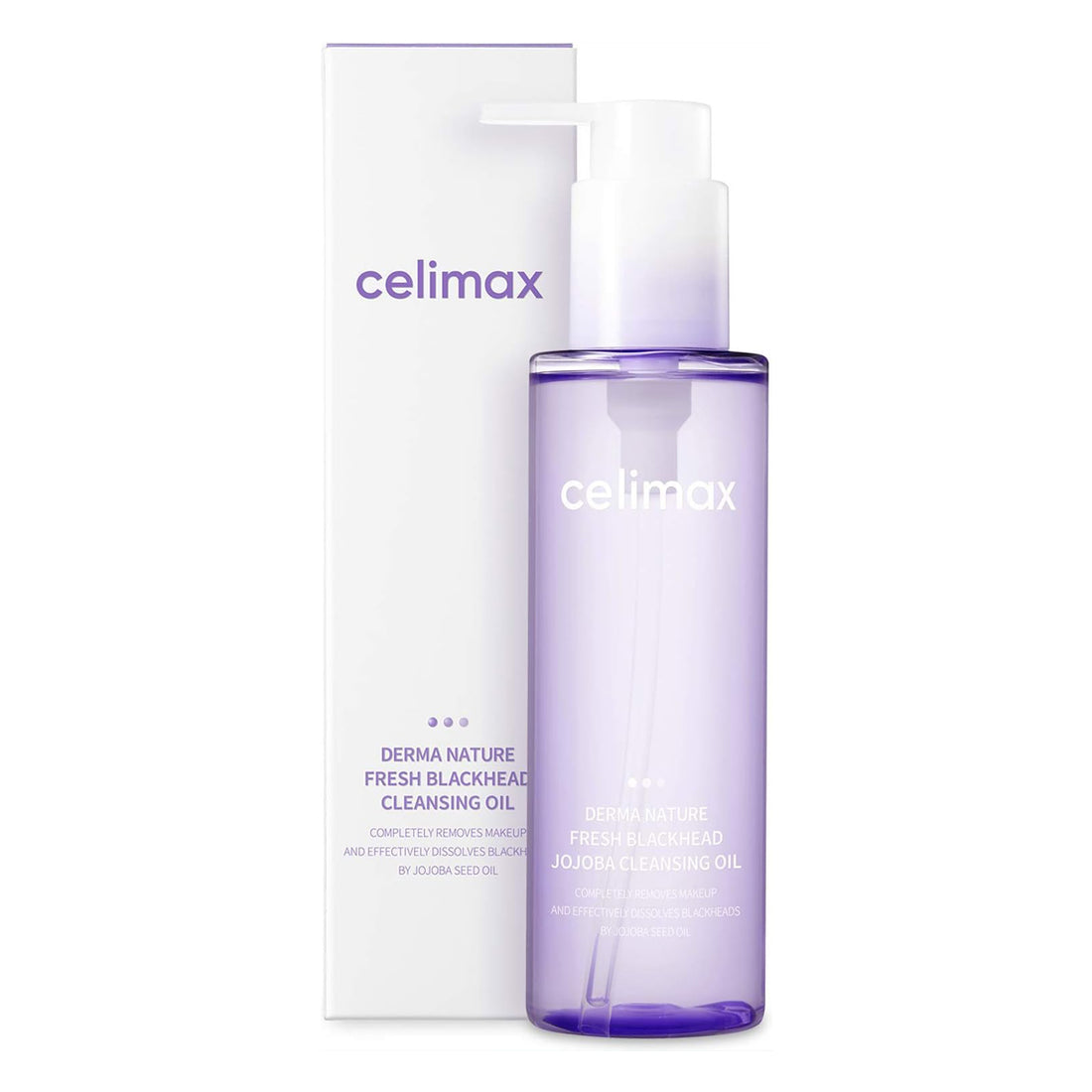 Celimax Derma Nature Fresh Blackhead Jojoba Cleansing Oil in a clear bottle, for melting makeup and blackheads in Dubai.