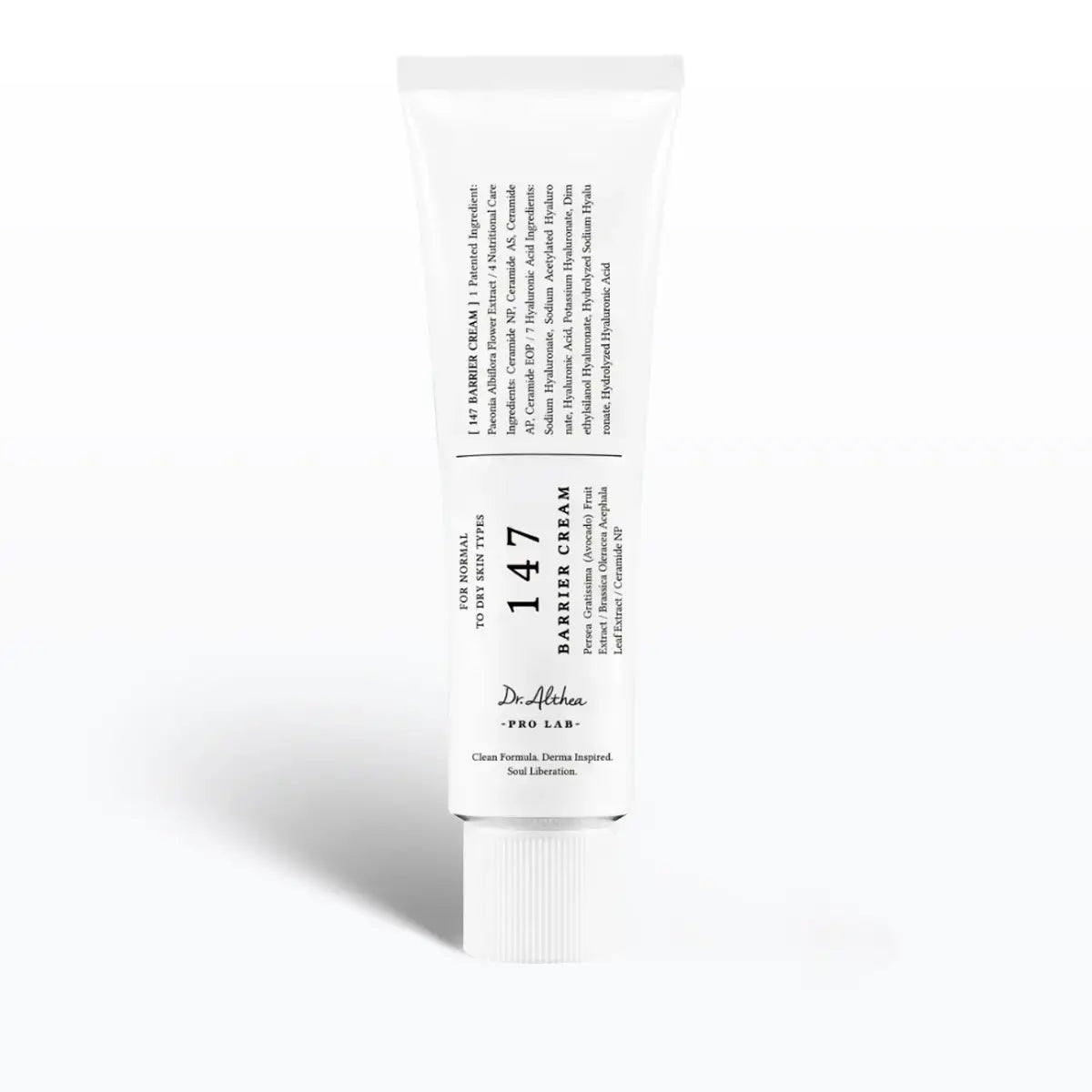 White tube of 147 Barrier Cream with text on a white background