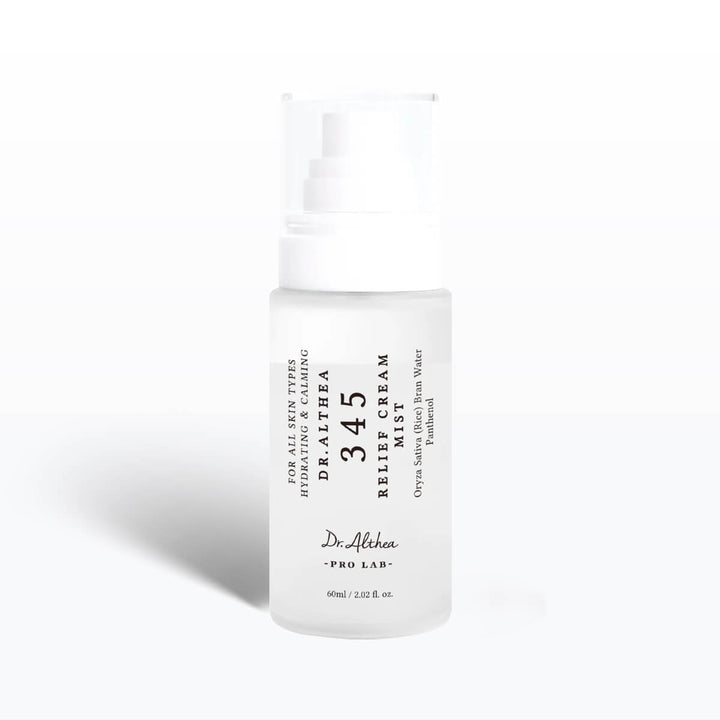 Dr. Althea 345 Relief Cream Mist 60mL bottle for soothing and hydrating sensitive skin.