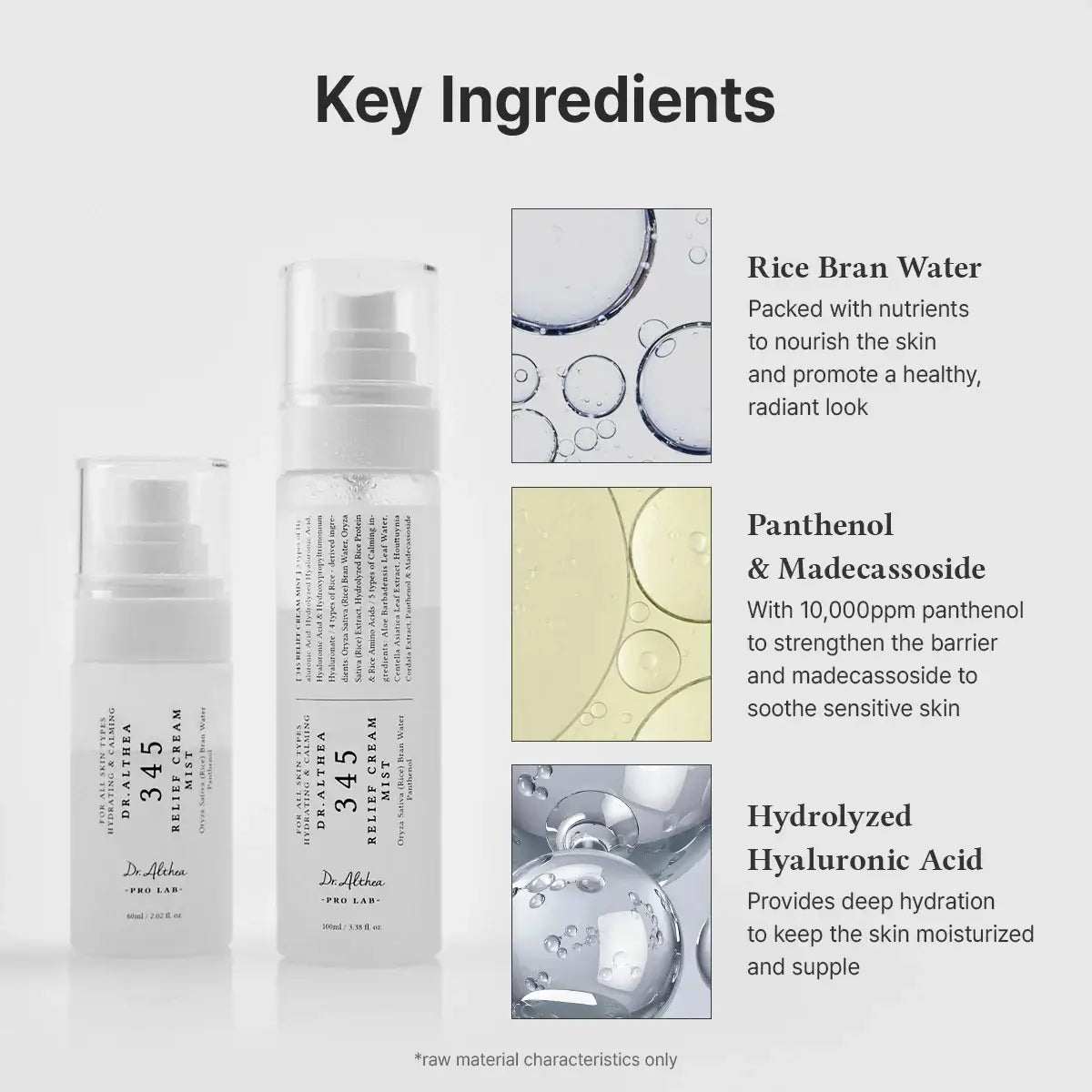 Skincare product with key ingredients listed on a white background