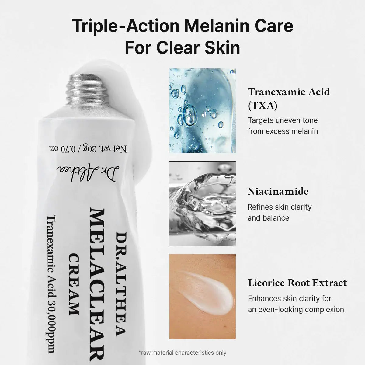 DR. ALTHEA MELACLEAR CREAM bottle with ingredients listed on a white background