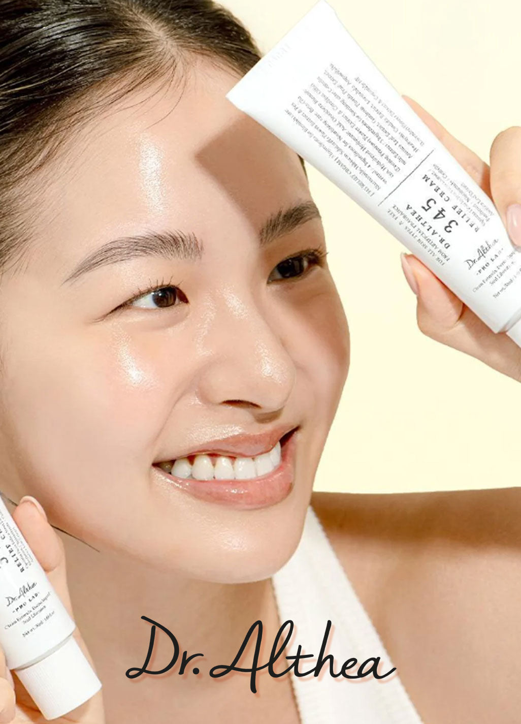 Woman applying cream to her face with Dr. Althea Relief Cream for sensitive skin.