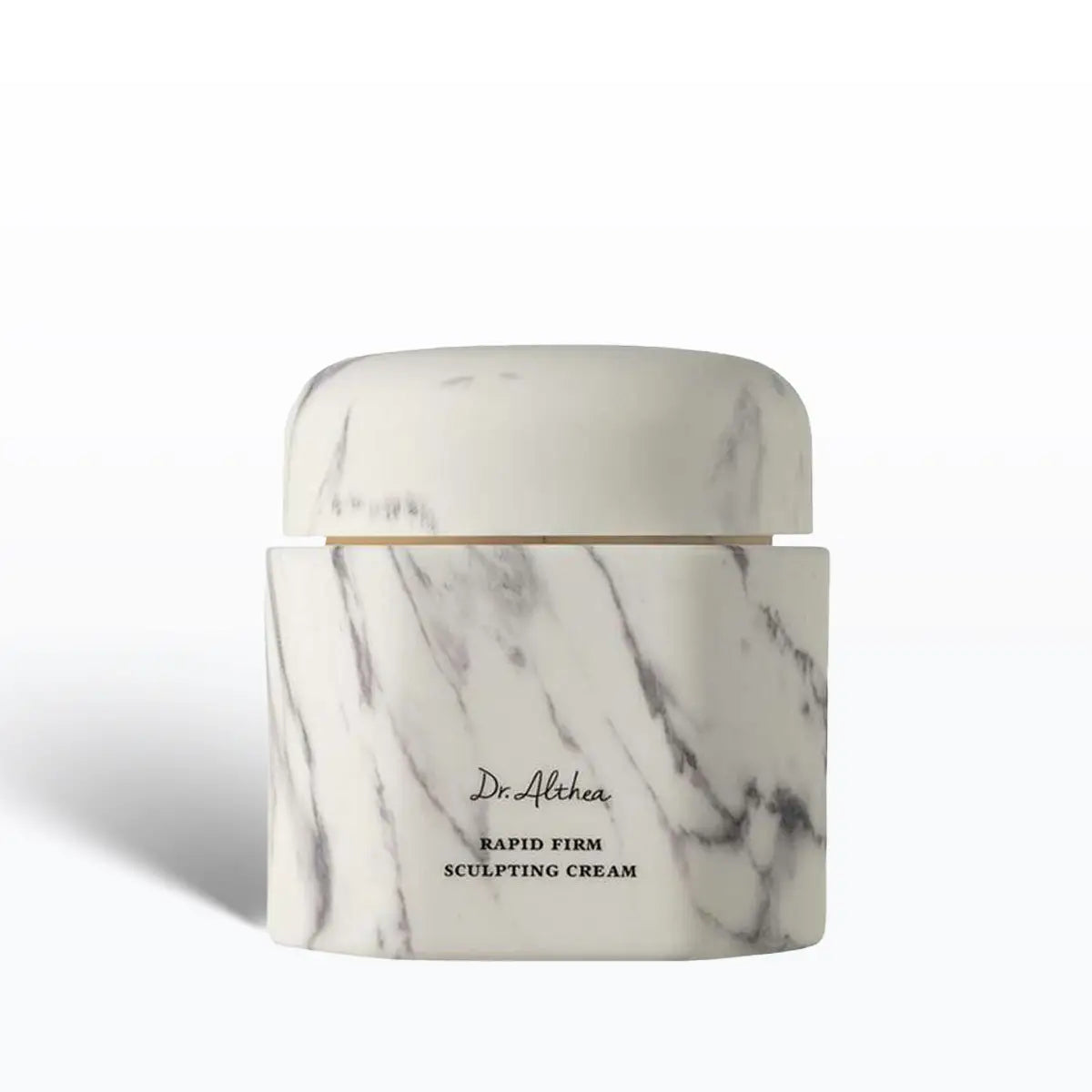 Marble-patterned cream jar with 'Dr. Athea' branding on a white background