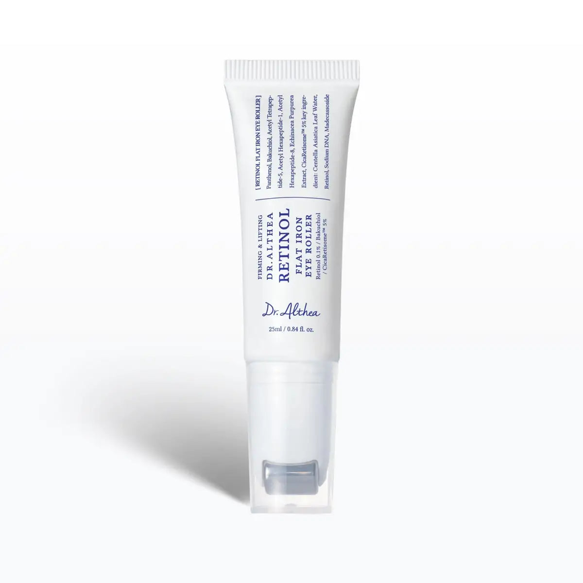 Dr. Althea Retinol Flat Iron Eye Roller 25mL packaging, highlighting targeted eye care and refreshing benefits.