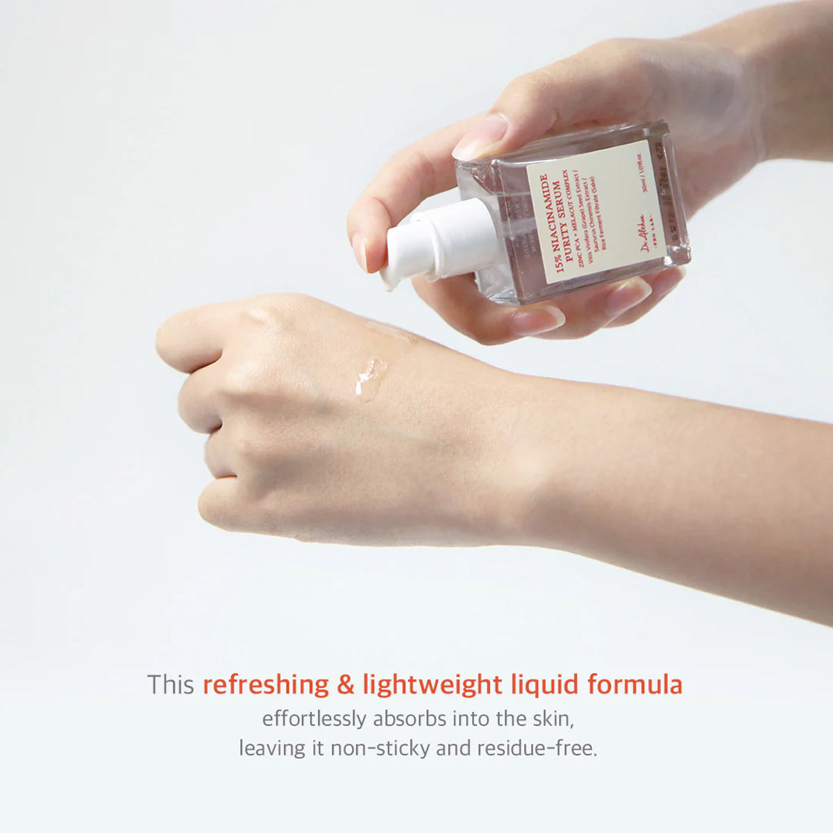 Dr. Althea 15% Niacinamide Purity Serum – Korean skincare brightening serum for oily and acne-prone skin with high-strength niacinamide. On skin