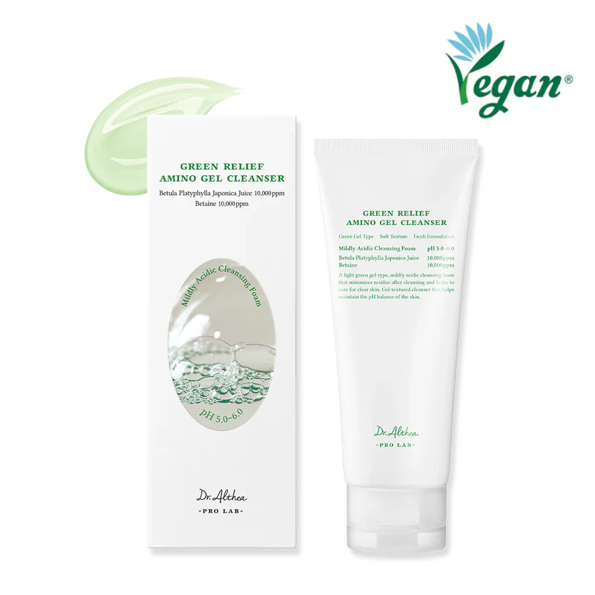 Dr. Althea Green Relief Amino Gel Cleanser – Korean skincare cleanser with amino acids, Centella, and Tea Tree for sensitive and acne-prone skin. front 2