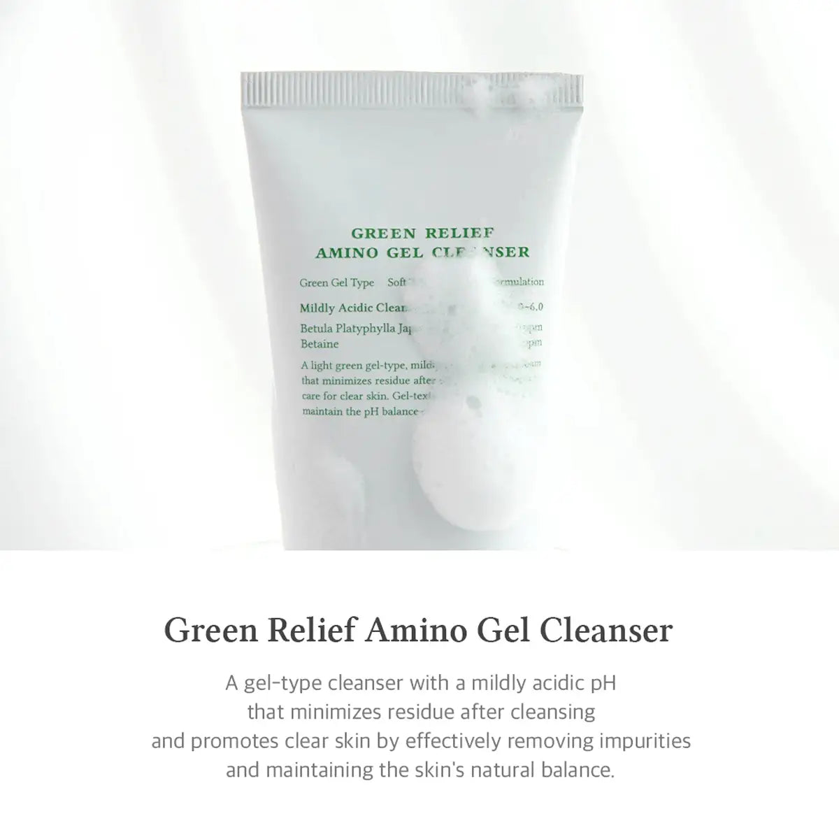 Green Relief Amino Gel Cleanser packaging on a white background