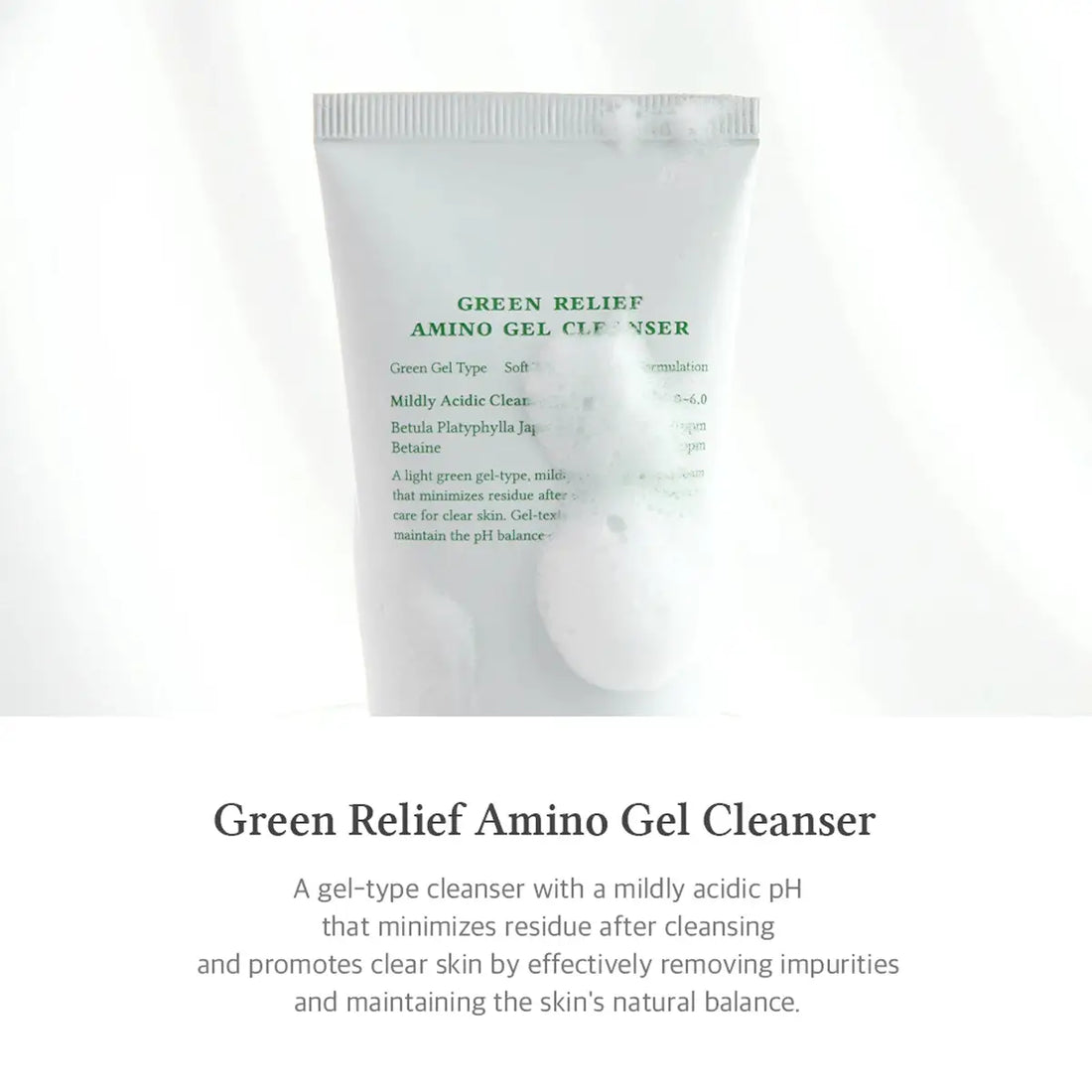 Green Relief Amino Gel Cleanser packaging on a white background
