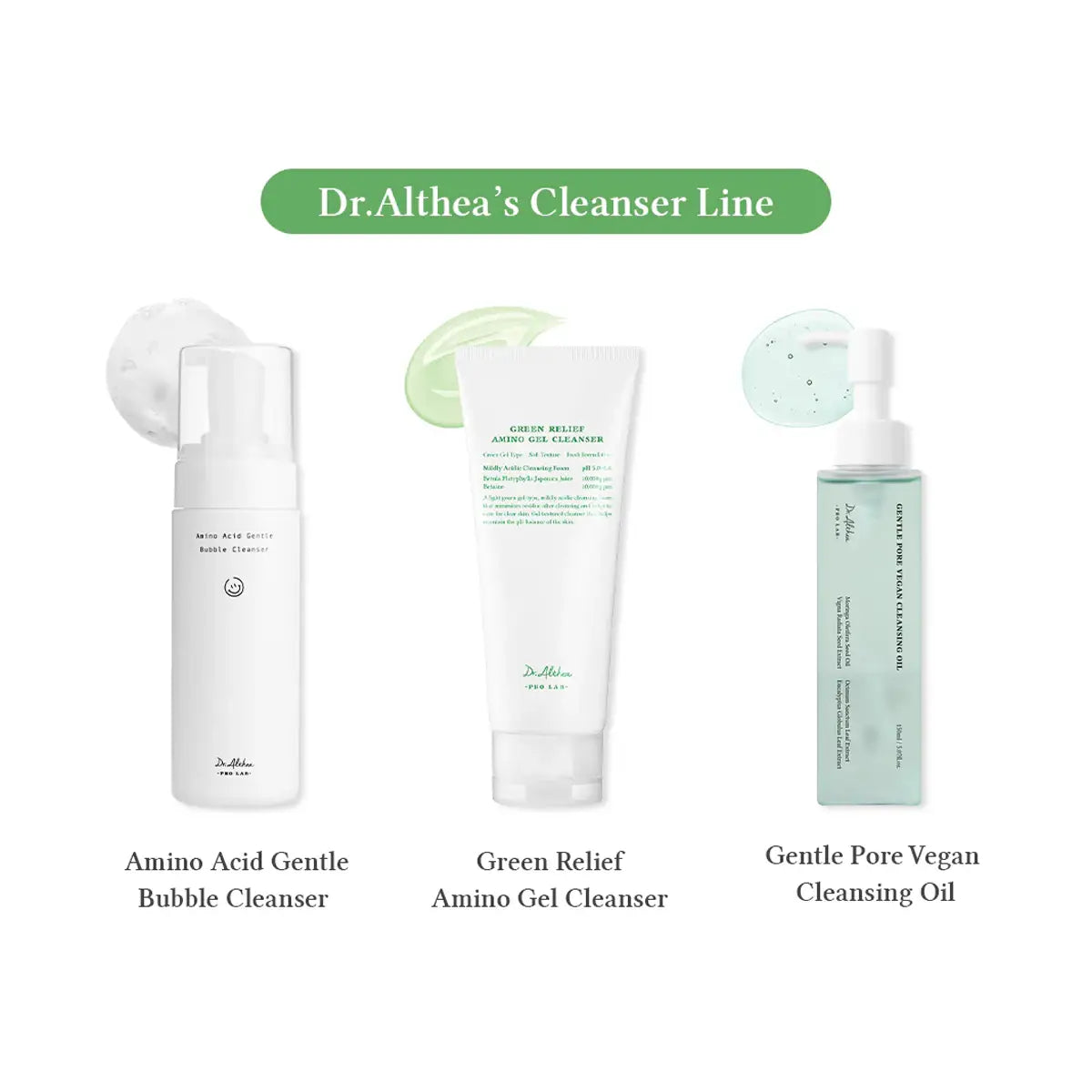 Dr. Althea's Cleanser Line with three products on a white background
