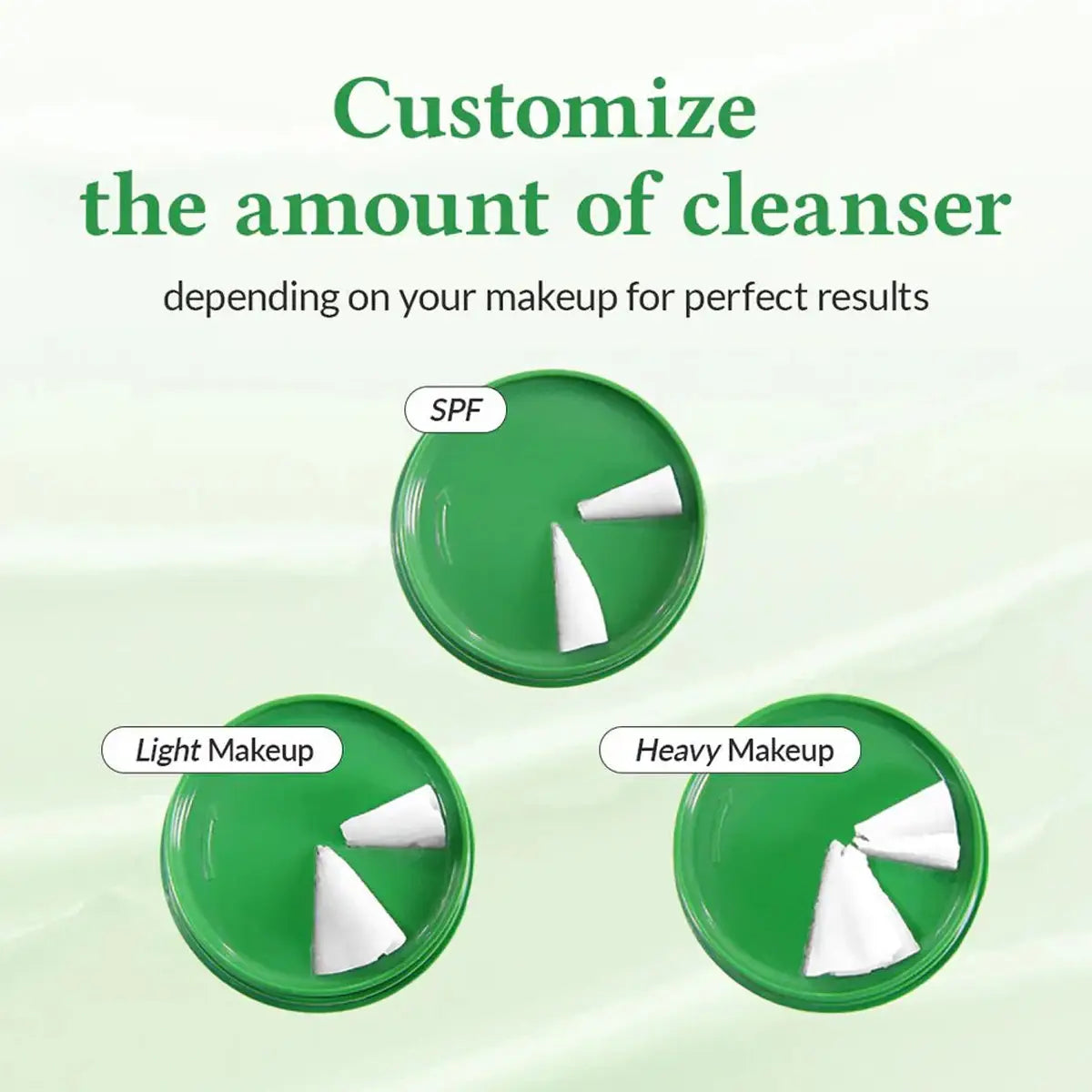 Customize the amount of cleanser for light and heavy makeup with SPF guidance for perfect results.