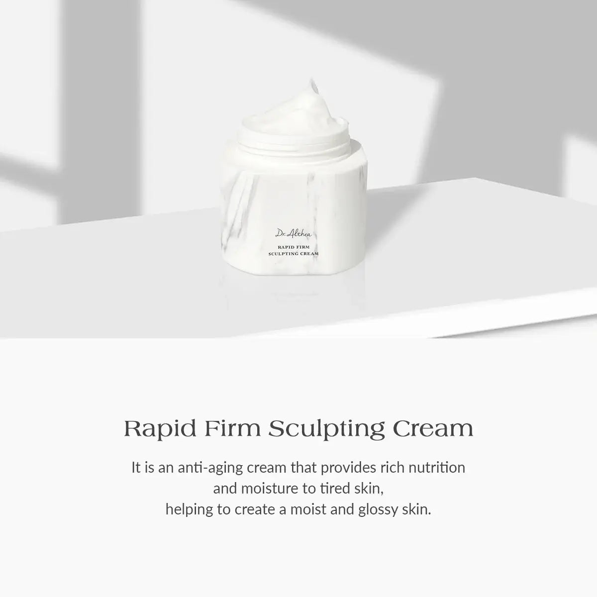 Dr. Althea Rapid Firm Sculpting Cream jar on a white surface with soft shadows