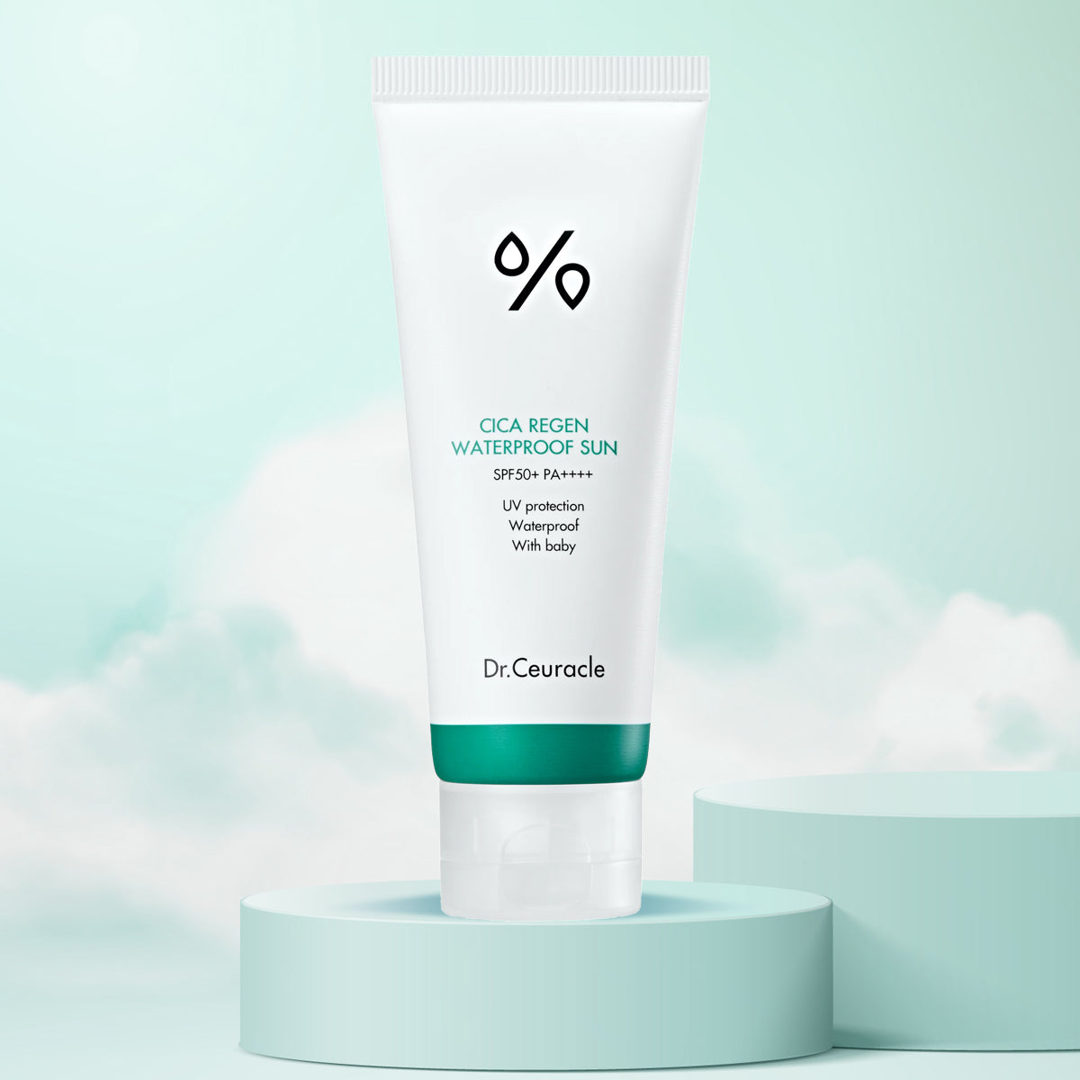Dr. Ceuracle sunscreen tube on a light blue background