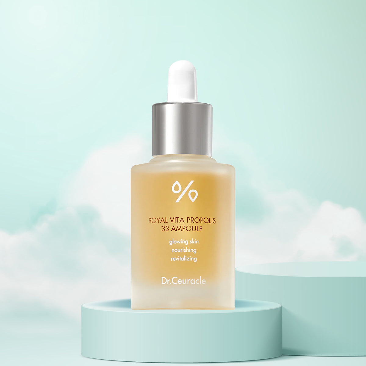 Dr. Ceuracle Royal Vita Propolis 33 Ampoule on a light blue background