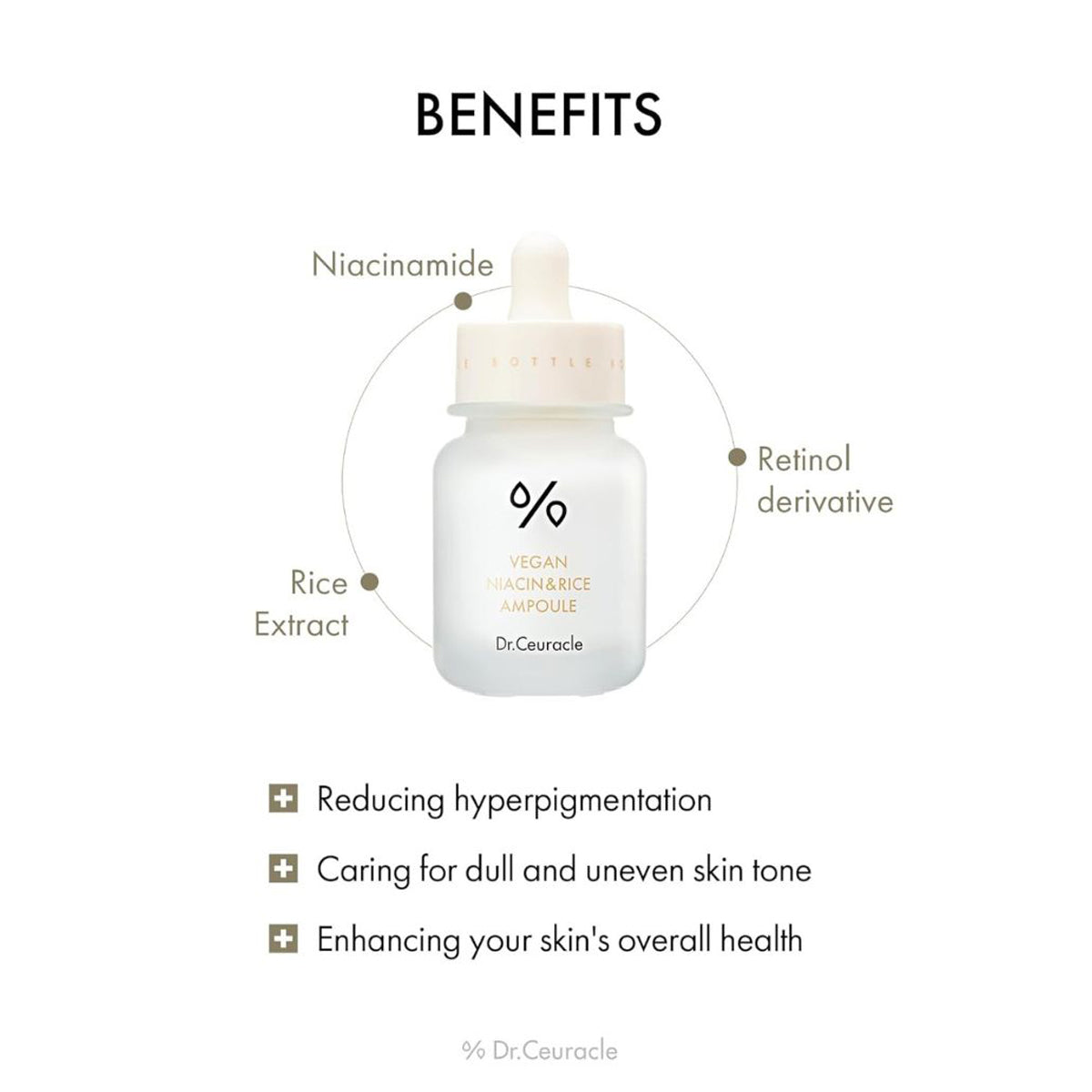 Dr. Ceuracle skincare product with benefits listed on a white background