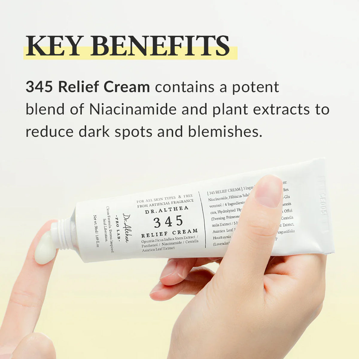 Dr. Althea 345 Relief Cream – Korean skincare calming cream for sensitive skin with hyaluronic acid and botanical extracts. Key Ingredients