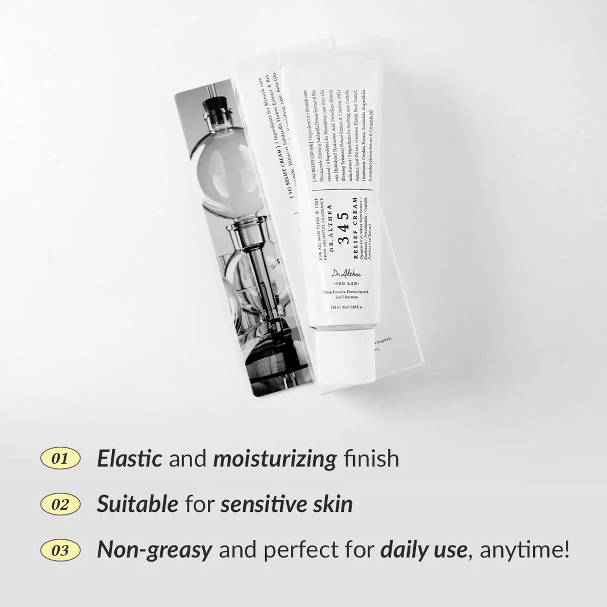 Dr. Althea 345 Relief Cream – Korean skincare calming cream for sensitive skin with hyaluronic acid and botanical extracts. Feature 3