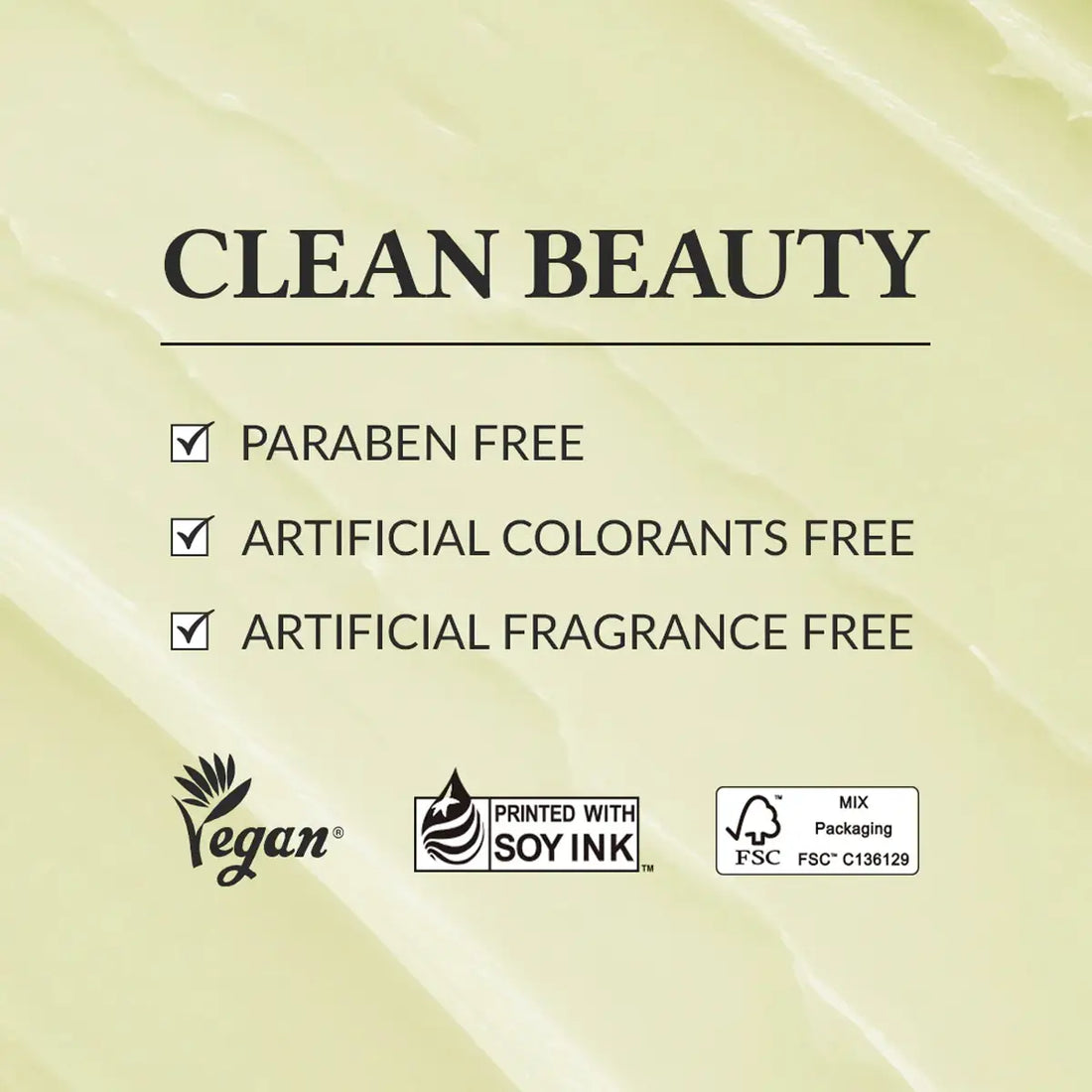 Clean beauty label with certifications on a beige background