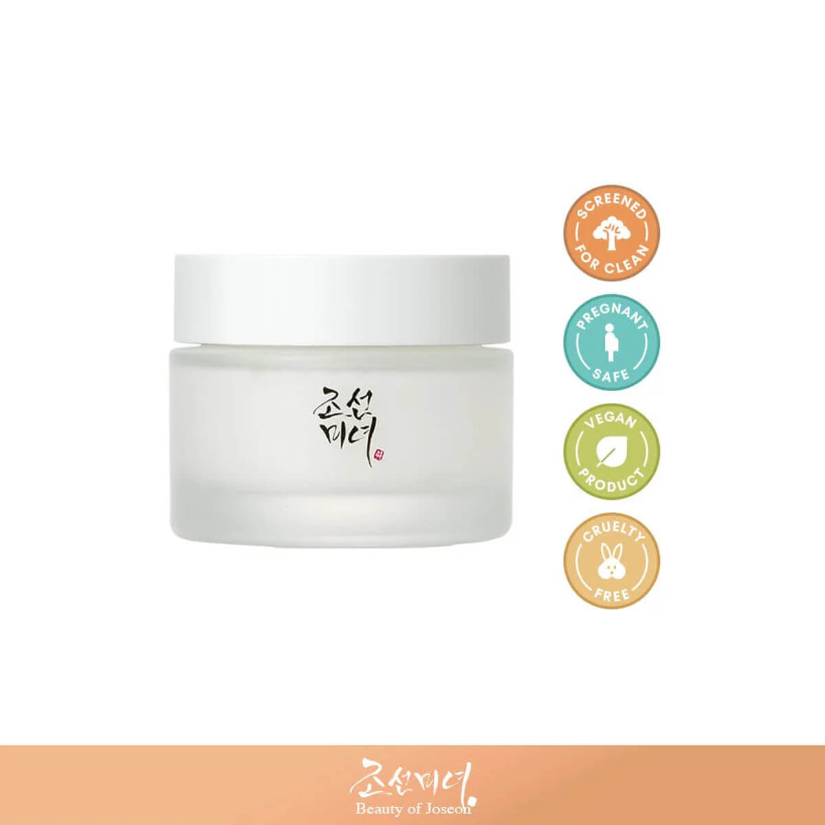 White jar with a white lid on a white background, featuring certification logos.