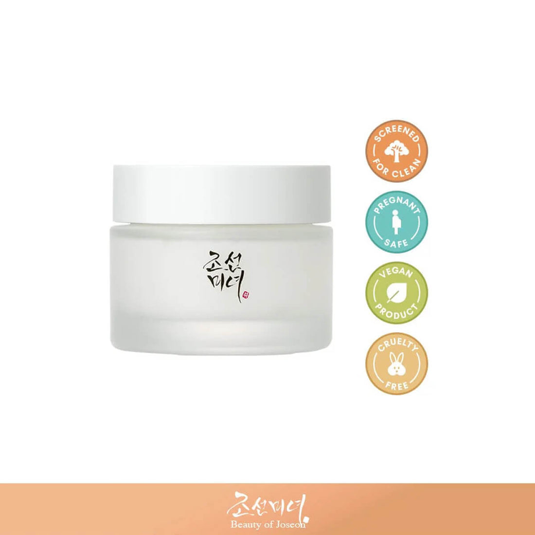 White jar with a white lid on a white background, featuring certification logos.