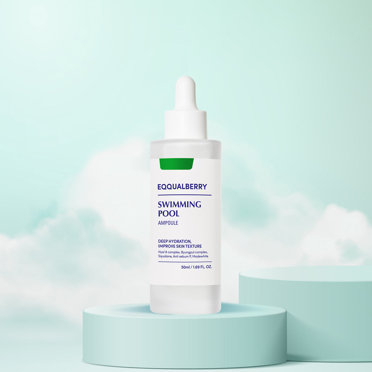 EQQUALBERRY Swimming Pool Ampoule – Hydrating Korean serum for dull and dehydrated skin. Front