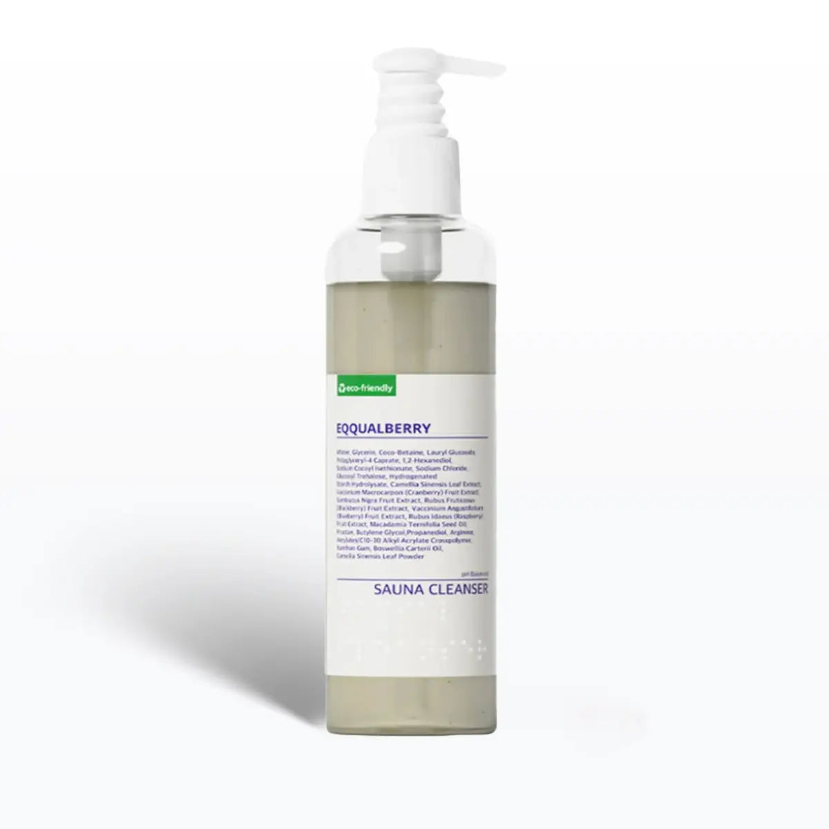 Bottle of Eqqualberry pH-Balanced Sauna Cleanser on a white background