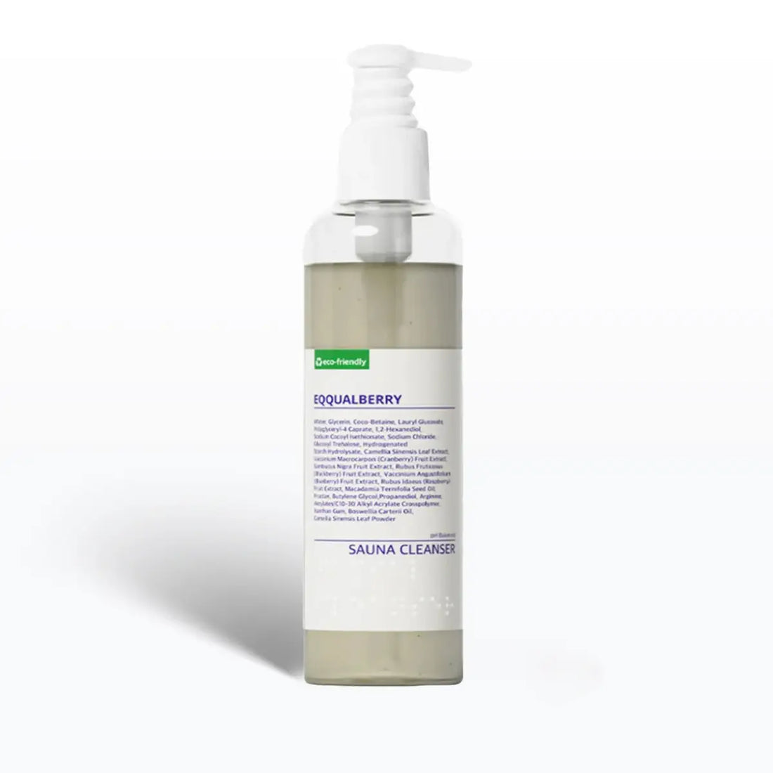 Bottle of Eqqualberry pH-Balanced Sauna Cleanser on a white background