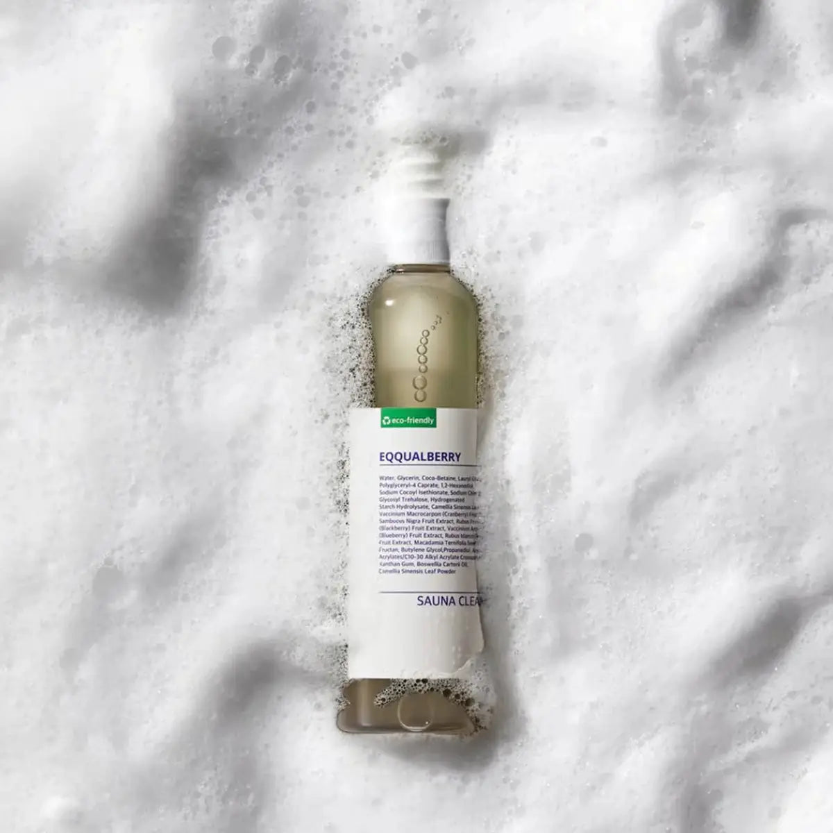 Skincare bottle labeled 'Eqqualberry' on a textured white background