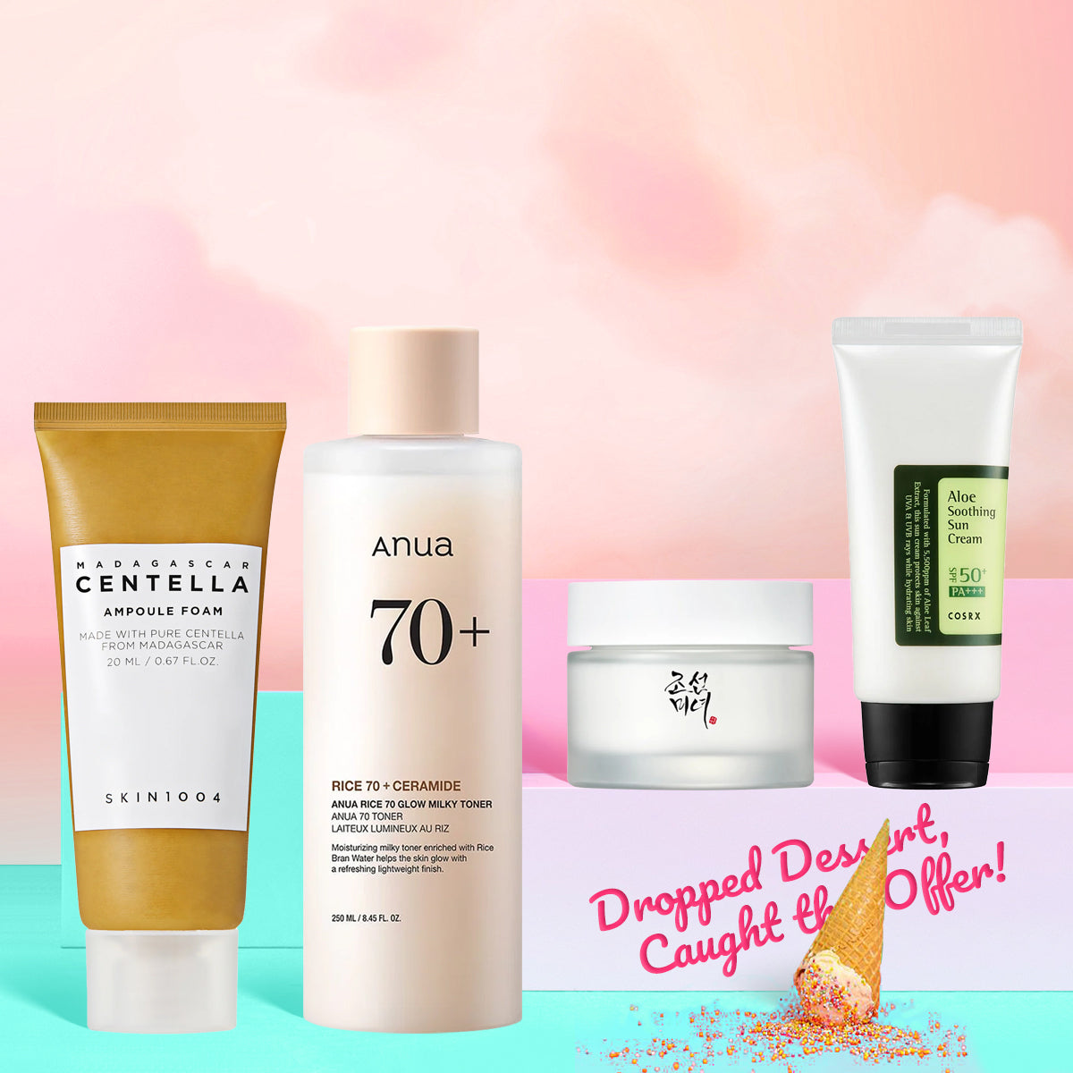 Everyday Glow Essentials Set - Korean Skincare Bundle with Cleanser, Toner, Cream & Sunscreen (UAE).