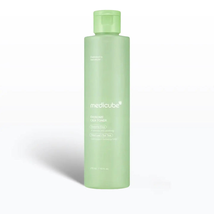Green bottle with Medicube branding on a white background
